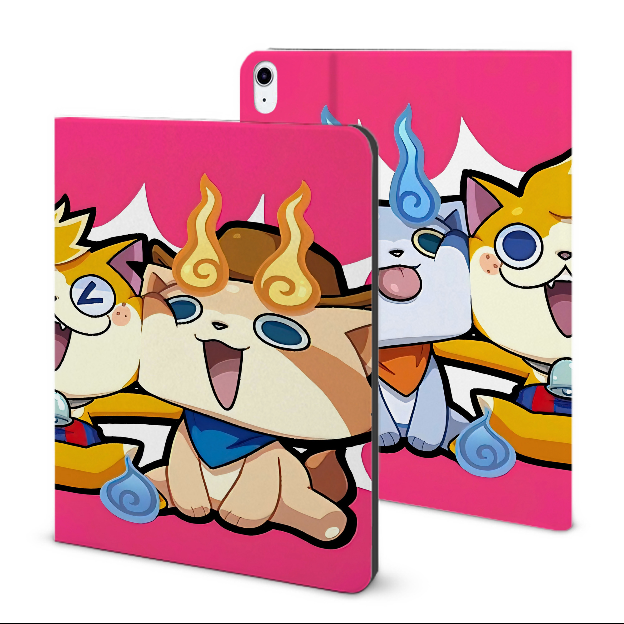 （画像用） 妖怪ウォッチ Yo-kai Watch IPad ケース ブック型 PUレザー TPU 耐衝撃 軽量 薄型 ペン収納なし 全面保護 IPad 各モデル対応